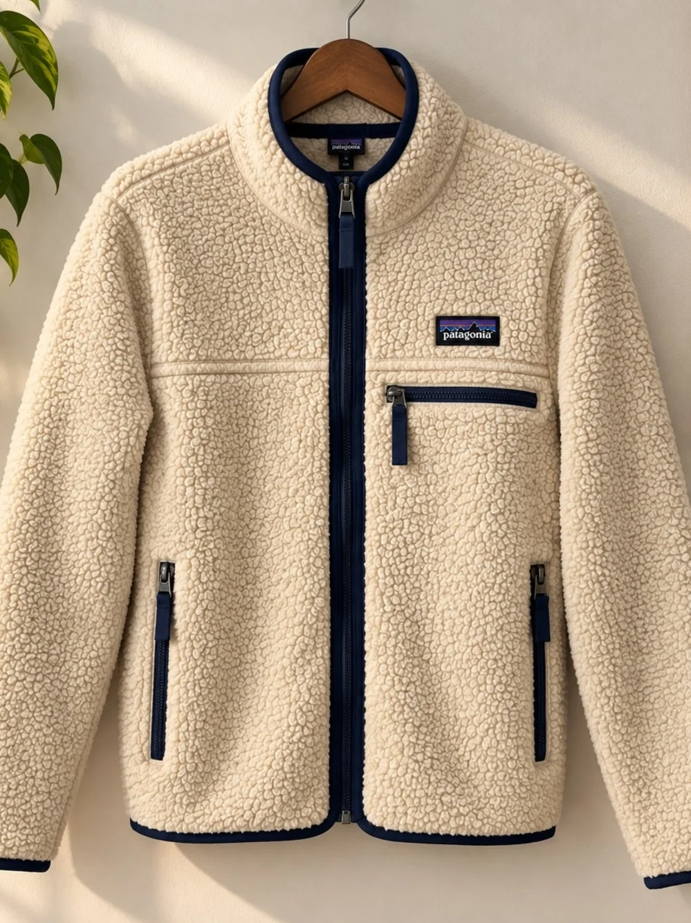 Patagonia Kids Retro Pile Fleece Jacket L 12 Cream Navy Full Zip